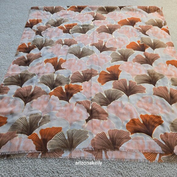 Accessories - Lightweight Scarf with Gold Foil Detail Ginko Leaves